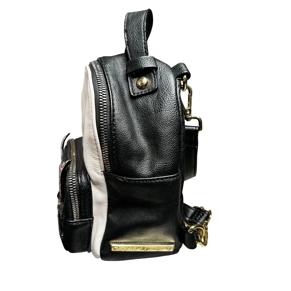 Betsey Johnson Cat Face Mini‎ Backpack Black White Leopard Print Crossbody Bag